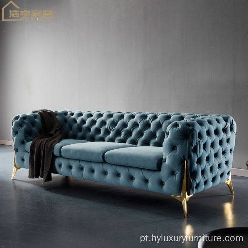 Conjunto de sofá de veludo americano chesterfield móveis de sala de estar